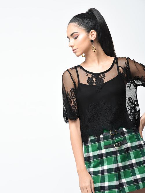 short sleeved floral laced top - 15888344 - Standard Image - 1