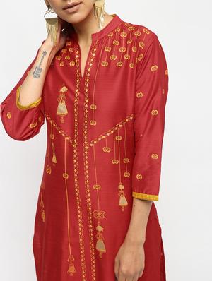 Block print silk straight kurta - 15893106 - Standard Image - 4