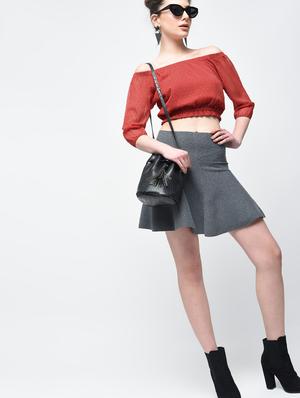 Dobby off shoulder crop top - 15894139 - Standard Image - 4