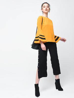 Contrast striped bell sleeved top - 15894142 - Standard Image - 4