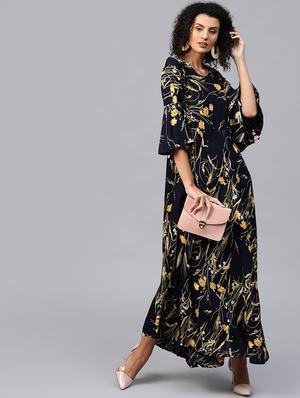 bell sleeves flared ethnic dress - 15894289 - Standard Image - 4