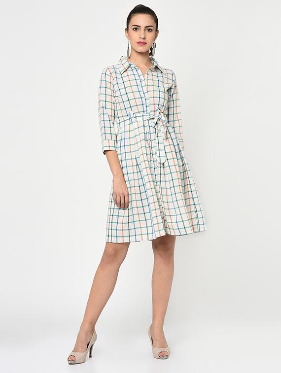checkered tie belted dress - 15897377 - Zoom Image - 4