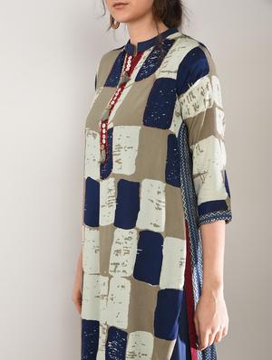 checkered kaantha layered kurta - 15897398 - Standard Image - 4