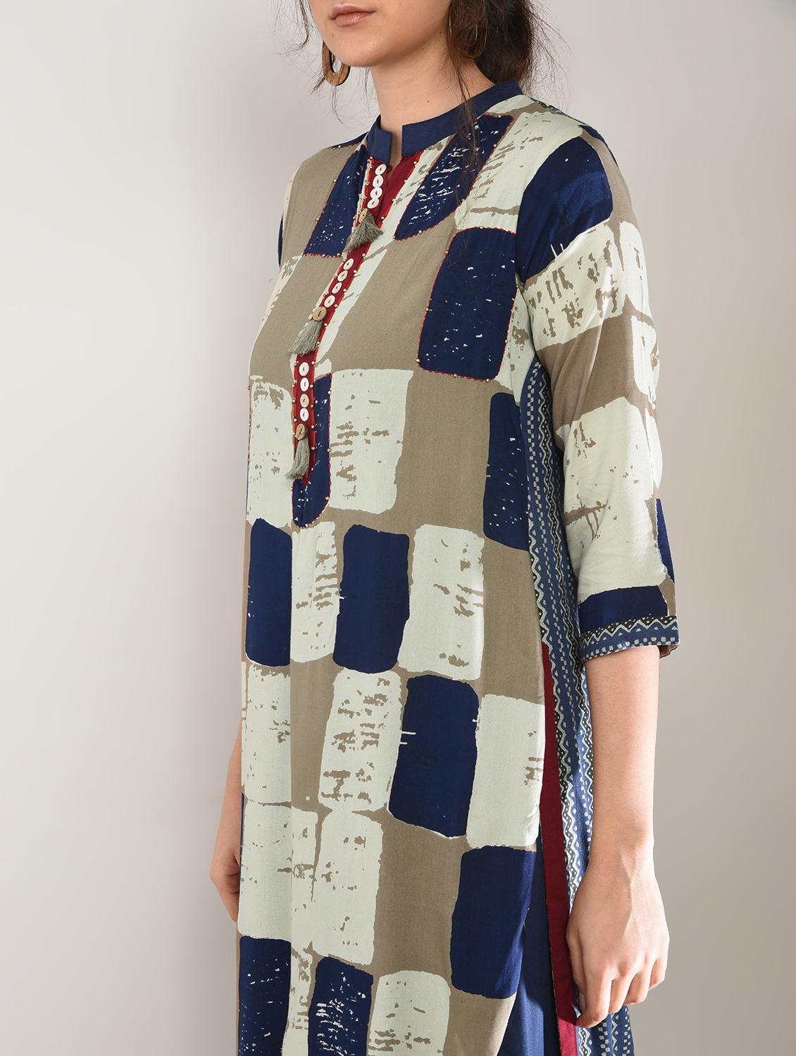 checkered kaantha layered kurta - 15897398 - Zoom Image - 4