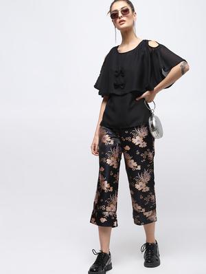 bow detail cold shoulder overlay top - 15897850 - Standard Image - 4