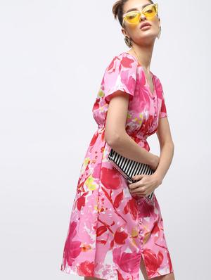 elasticated waist button detail dress - 15897879 - Standard Image - 4