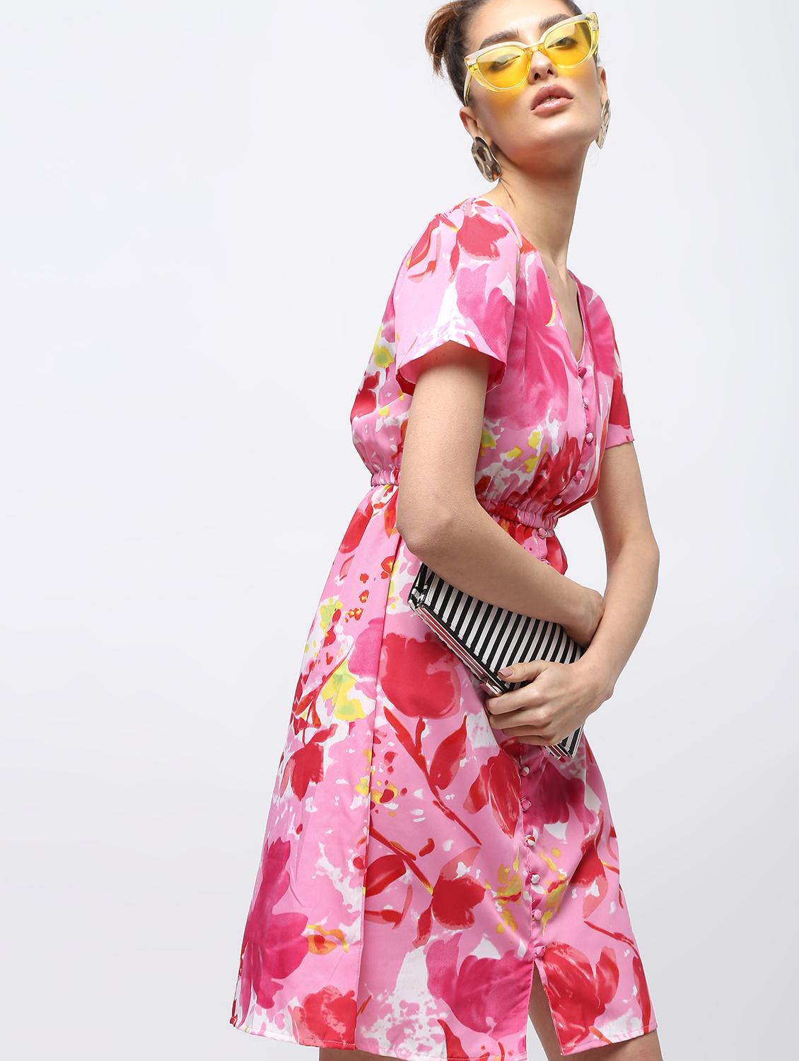 elasticated waist button detail dress - 15897879 - Zoom Image - 4