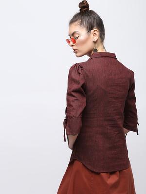 mandarin neck tie up sleeved shirt - 15897881 - Standard Image - 4