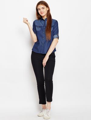roll up sleeved check print denim shirt - 15897886 - Standard Image - 4