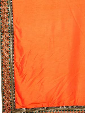 embroidered border orange saree with blouse - 15898597 - Standard Image - 4
