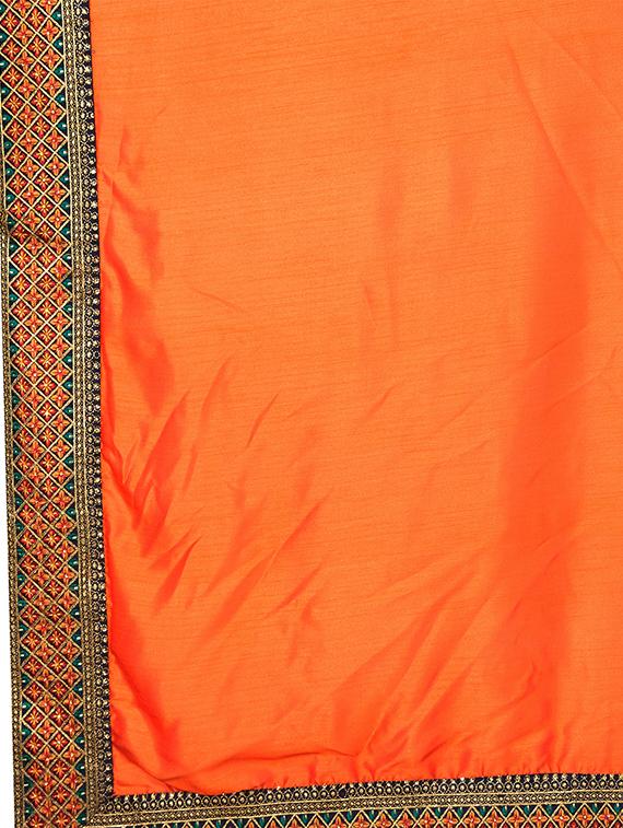 embroidered border orange saree with blouse - 15898597 - Zoom Image - 4