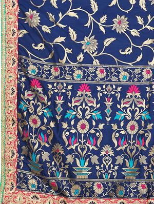 floral zari motif banarasi saree with blouse - 15898599 - Standard Image - 4