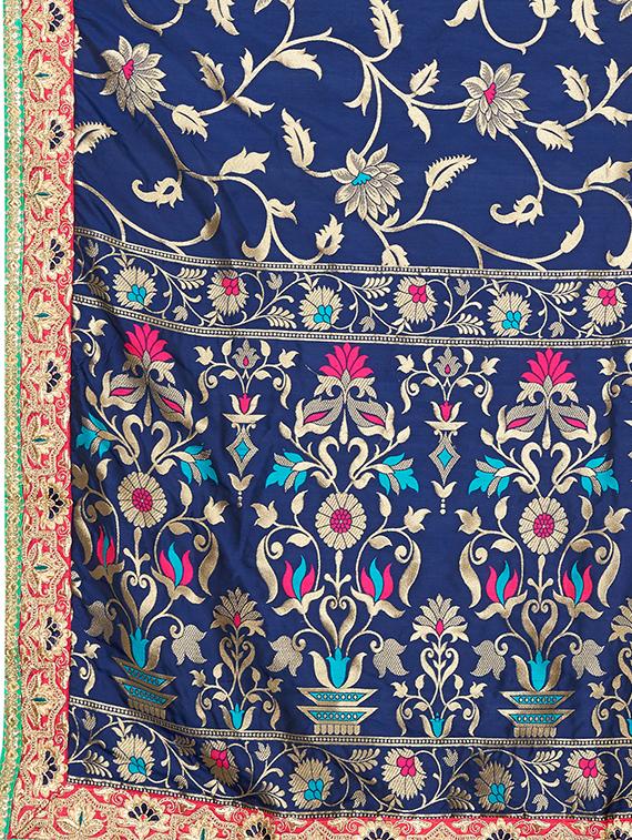floral zari motif banarasi saree with blouse - 15898599 - Zoom Image - 4