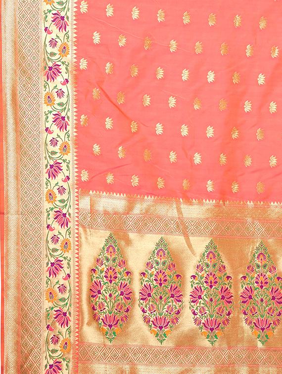 floral zari motif banarasi saree with blouse - 15898604 - Zoom Image - 4