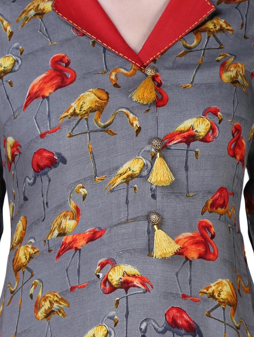 printed a-line kurta with tassels - 15902172 - Zoom Image - 4