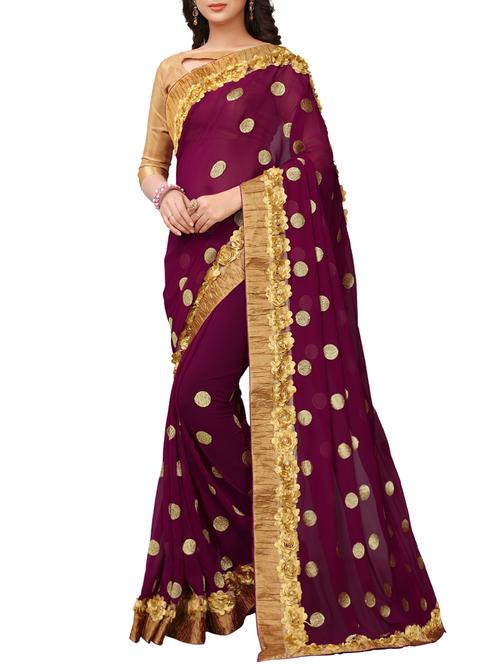 Ribbon border polka dots embroidered Saree with blouse - 15902464 - Standard Image - 1