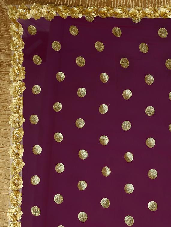 Ribbon border polka dots embroidered Saree with blouse - 15902464 - Zoom Image - 4