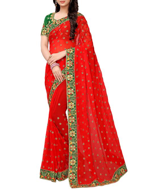 contrast border floral embroidered Saree with blouse - 15902466 - Standard Image - 1