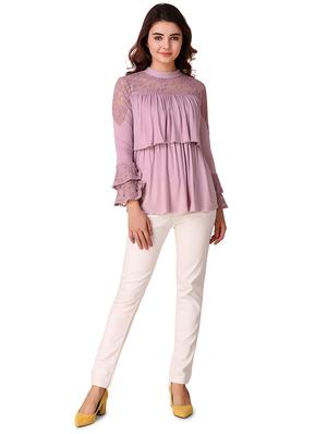 lace paneled ruffled layered top - 15903252 - Standard Image - 4