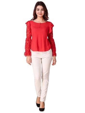 ruffle detail lace sleeved top - 15903255 - Standard Image - 4