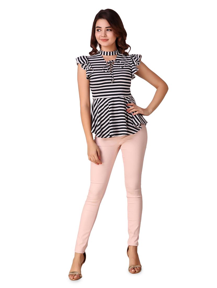 ruffle sleeved striped peplum top - 15903268 - Zoom Image - 4