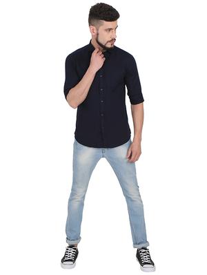 navy blue solid casual shirt - 15903342 - Standard Image - 4