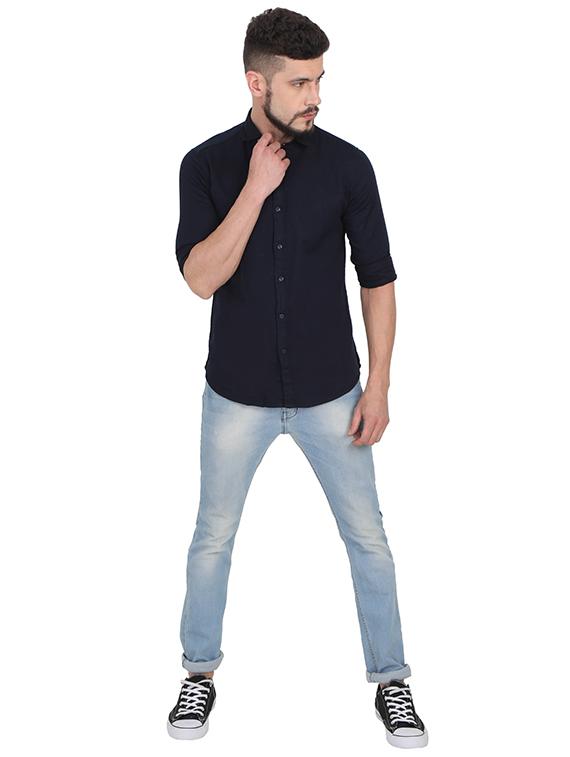 navy blue solid casual shirt - 15903342 - Zoom Image - 4