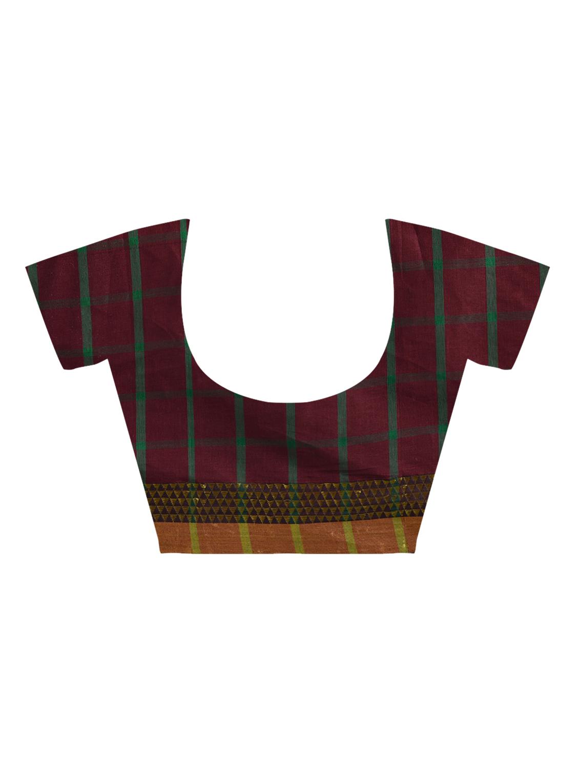 checkered maroon maheshwari saree with blouse - 15907560 - Zoom Image - 4