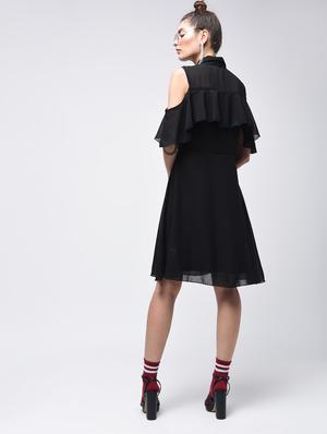 ruffled cold shoulder a-line dress - 15908189 - Standard Image - 4