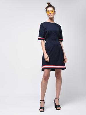 contrast tape a-line dress - 15908193 - Standard Image - 4