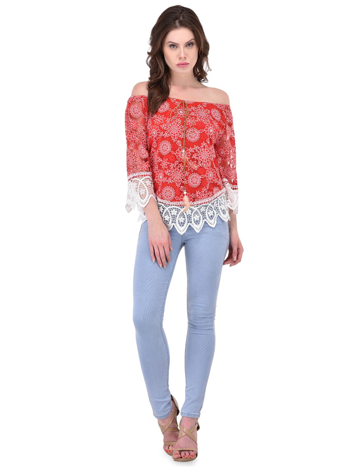 off shoulder lace detail top - 15908343 - Zoom Image - 4