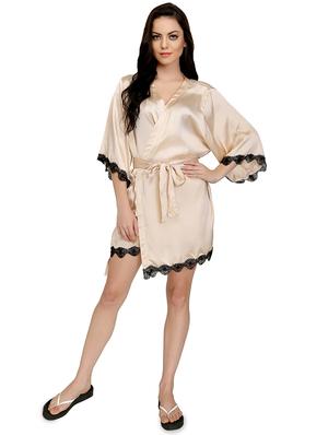 contrast lace trim satin sleepwear robe - 15908971 - Standard Image - 4