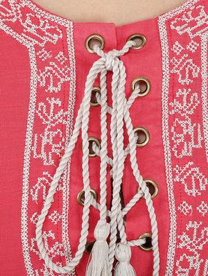 lace up detail embroidered a-line dress - 15913015 - Standard Image - 4