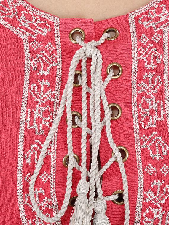 lace up detail embroidered a-line dress - 15913015 - Zoom Image - 4