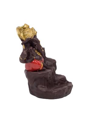 golden peacock red back flow smoke incense burner lord ganesha emblem auspicious and success red polyresin incense holder - 15914531 - Standard Image - 4