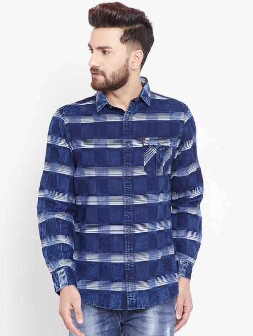 blue checkered casual shirt - 15916837 - Standard Image - 1