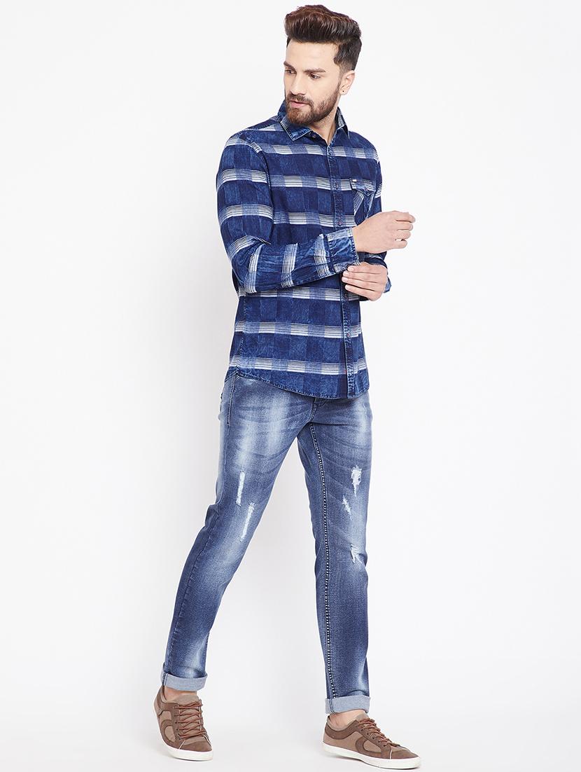 blue checkered casual shirt - 15916837 - Zoom Image - 4