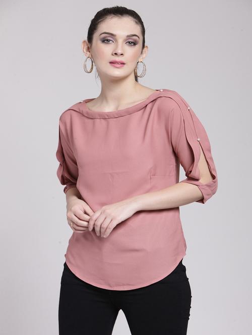 boat neck pearl embellished top - 15919119 - Standard Image - 1