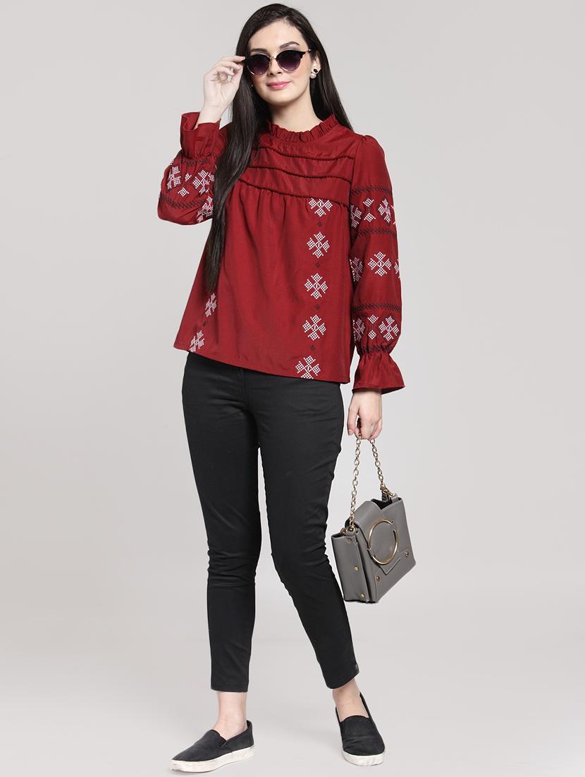 lace trim criss cross embroidered top - 15919127 - Zoom Image - 4