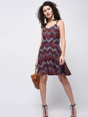strappy back chevron flared dress - 15920030 - Standard Image - 4