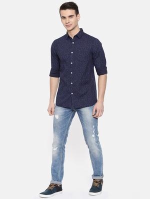 navy blue printed casual shirt - 15921499 - Standard Image - 4