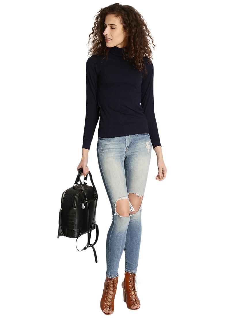 Navy blue solid turtle neck tee - 15921966 - Zoom Image - 4