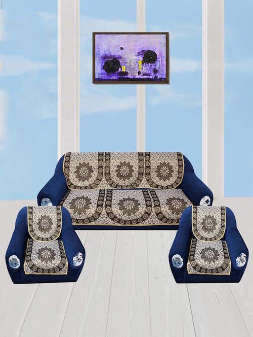 polyester fabric floral design sofa covers set of 6 seater - beige & brown - 15922528 - Standard Image - 1