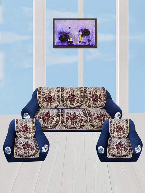 polyester fabric floral design sofa covers set of 6 seater - gold & brown - 15922539 - Standard Image - 1