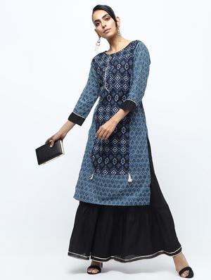 printed kurta with sharara set - 15922561 - Standard Image - 4