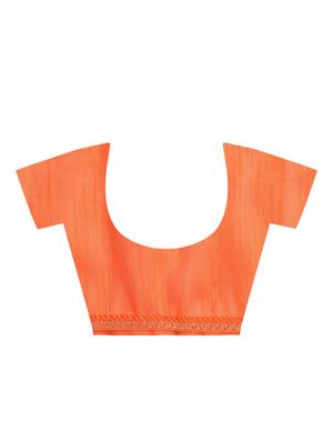 ruffle border orange fusion saree with blouse - 15924766 - Standard Image - 4