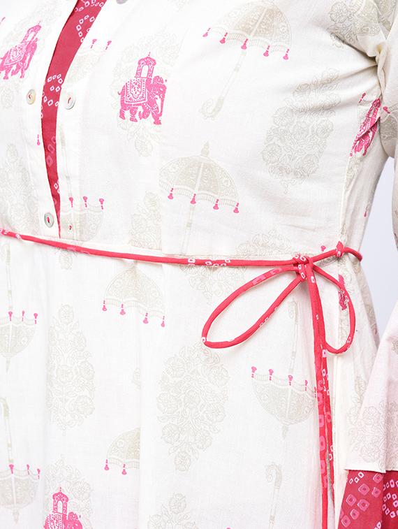 Bell sleeved block printed kurta with palazzo set - 15926975 - Zoom Image - 4