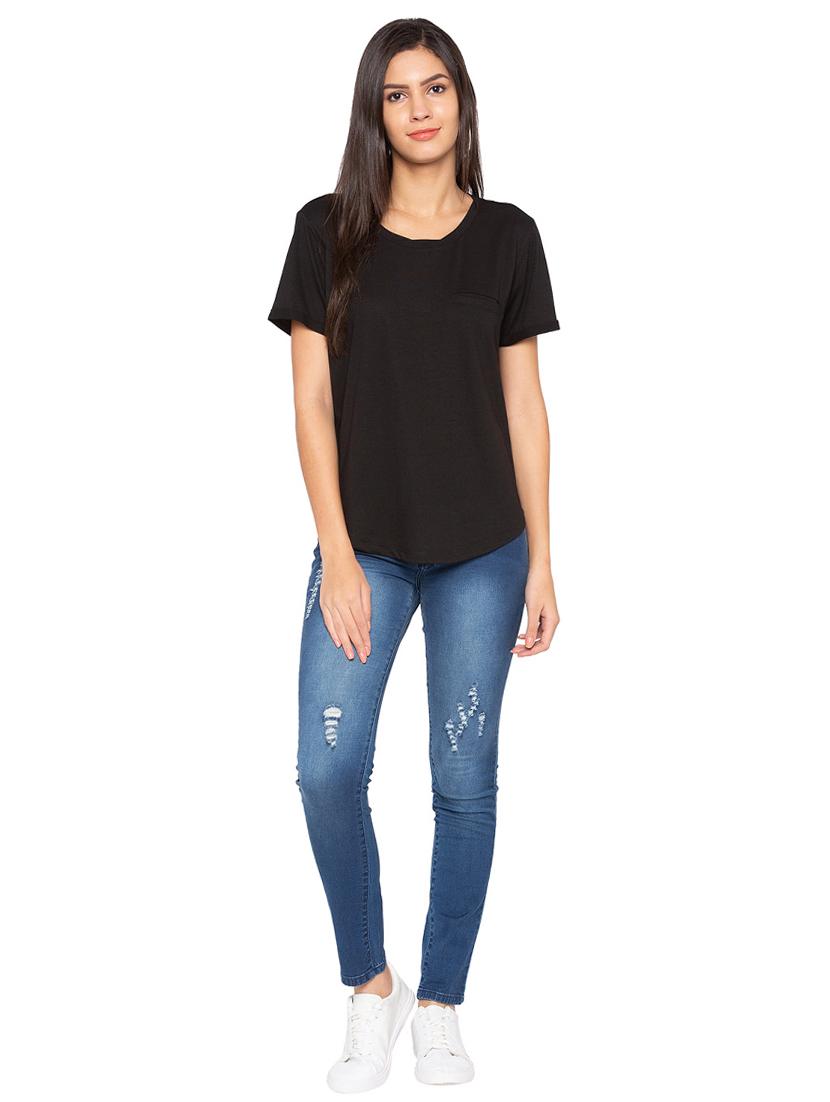 pocket detail curved hem tee - 15927489 - Zoom Image - 4
