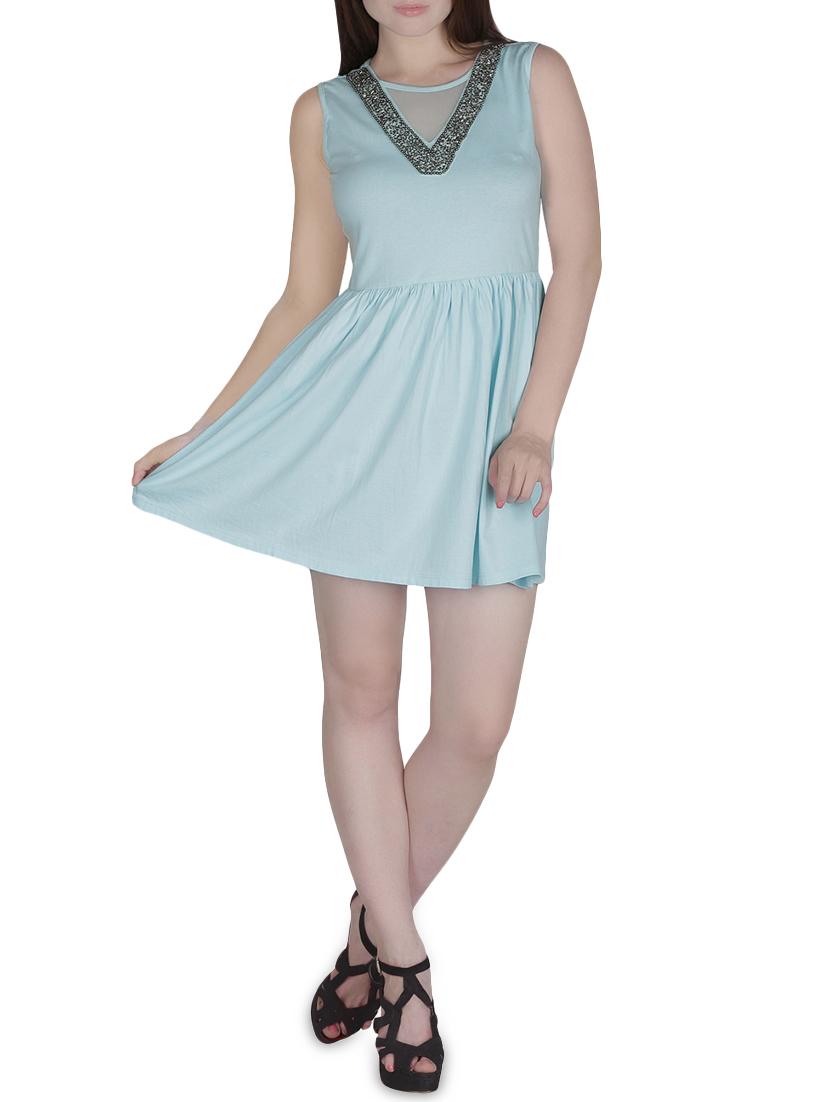 mesh paneled embellished a-line dress - 15927559 - Zoom Image - 4