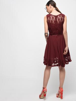 lace panel detail tie belted dress - 15928075 - Standard Image - 4